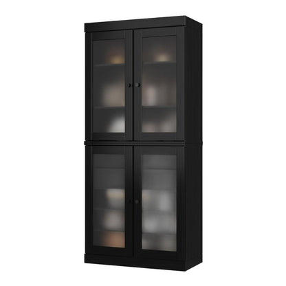 72" Black Solid Wood Four Door Two Drawer Pantry Or Storage Closet HomeRoots