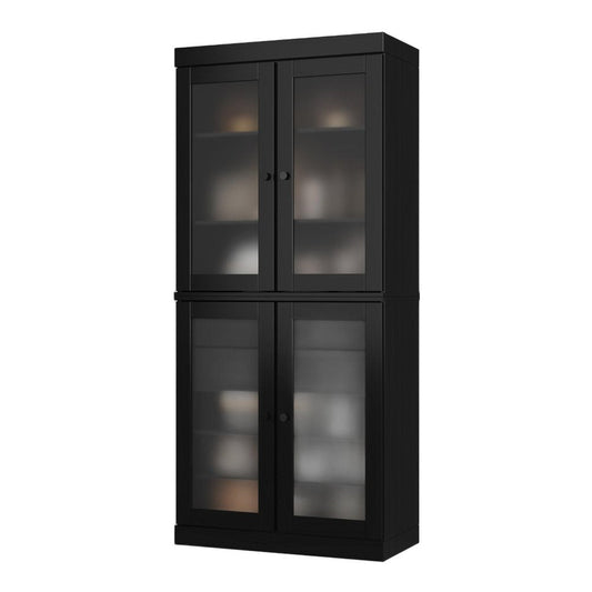 72" Black Solid Wood Four Door Two Drawer Pantry Or Storage Closet HomeRoots