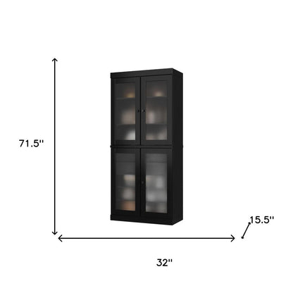 72" Black Solid Wood Four Door Two Drawer Pantry Or Storage Closet