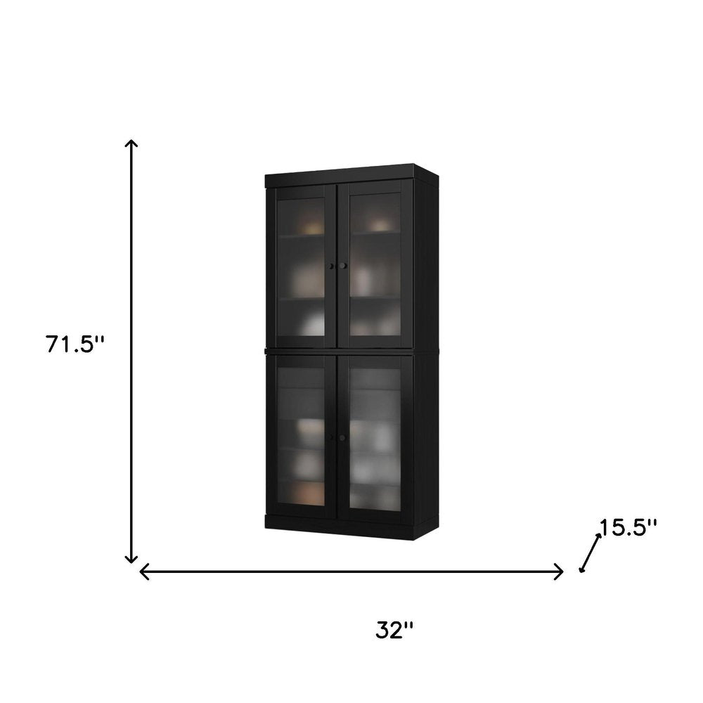 72" Black Solid Wood Four Door Two Drawer Pantry Or Storage Closet HomeRoots