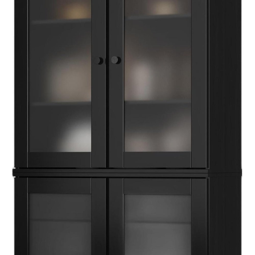 72" Black Solid Wood Four Door Two Drawer Pantry Or Storage Closet HomeRoots
