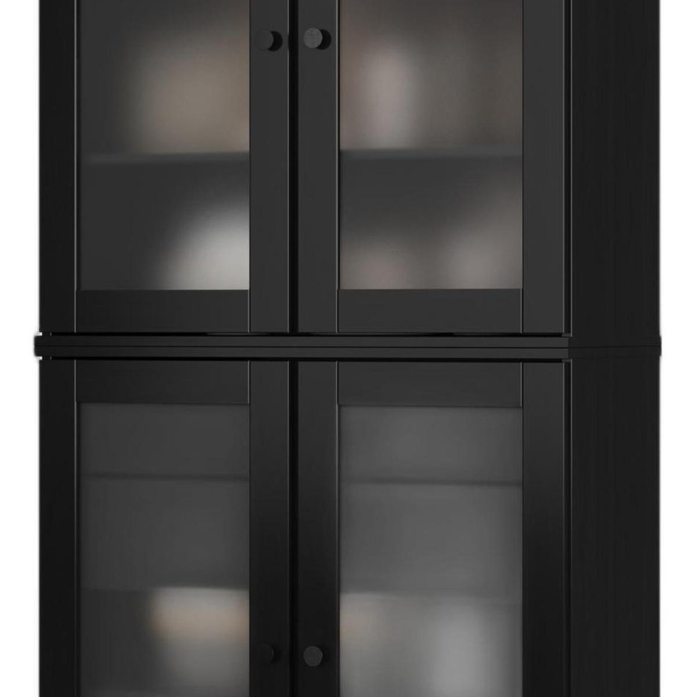 72" Black Solid Wood Four Door Two Drawer Pantry Or Storage Closet HomeRoots