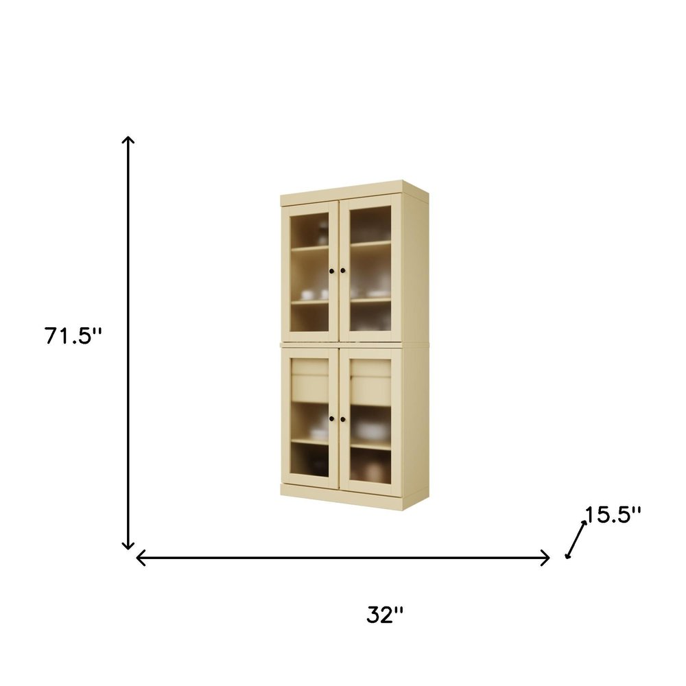 72" Yellow Solid Wood Four Door Two Drawer Pantry Or Storage Closet HomeRoots