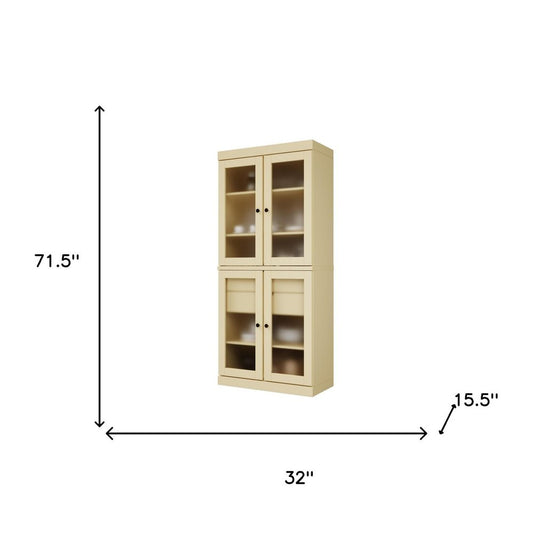 72" Yellow Solid Wood Four Door Two Drawer Pantry Or Storage Closet HomeRoots