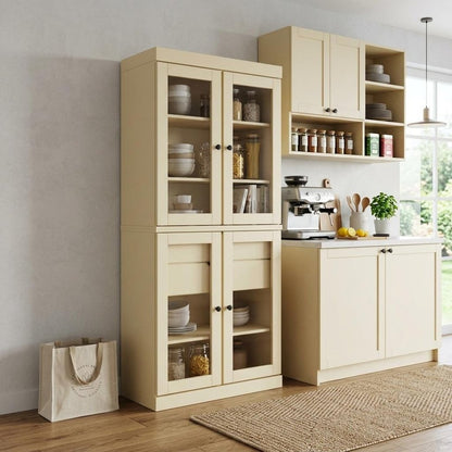 72" Yellow Solid Wood Four Door Two Drawer Pantry Or Storage Closet HomeRoots