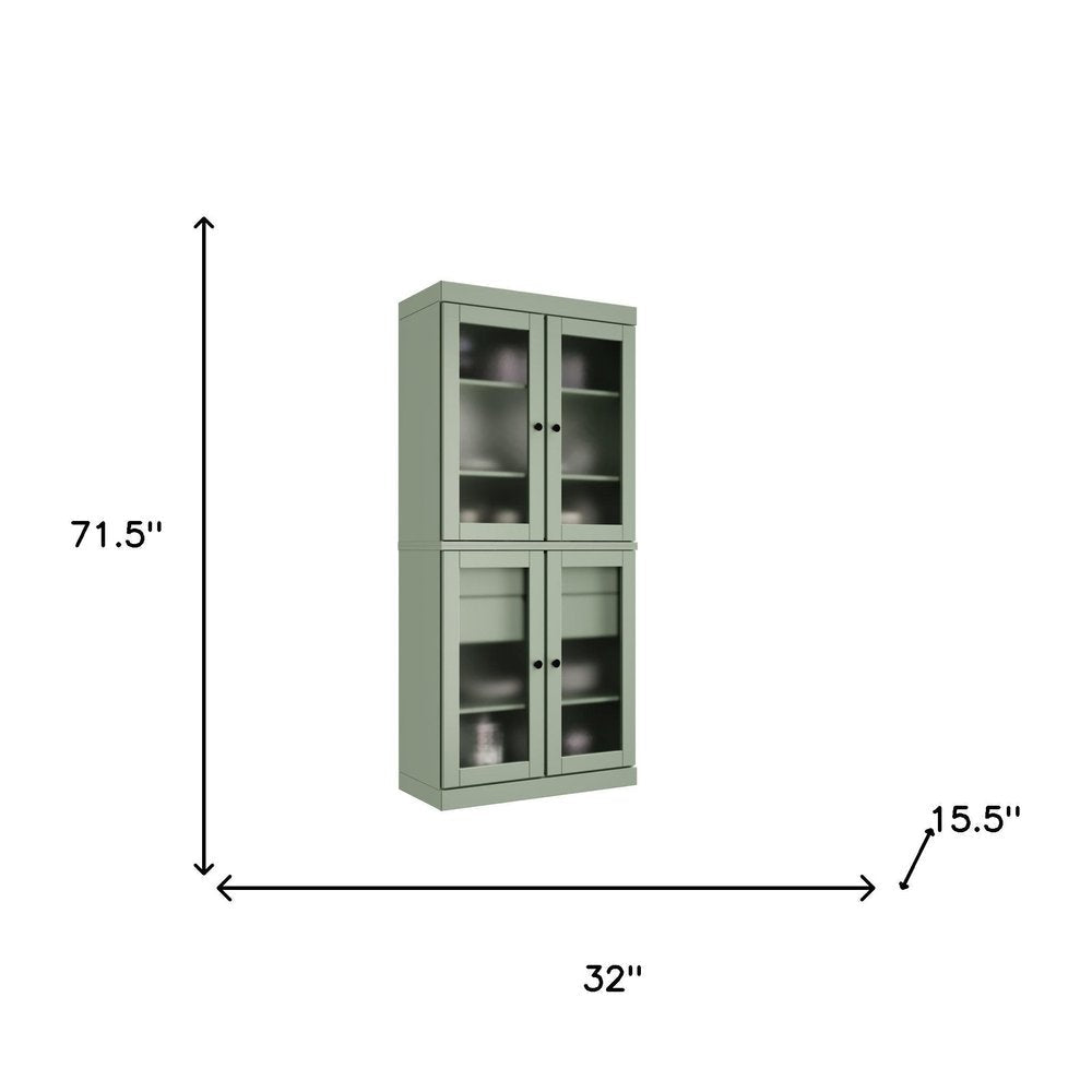 72" Sage Solid Wood Four Door Two Drawer Pantry Or Storage Closet — view 4