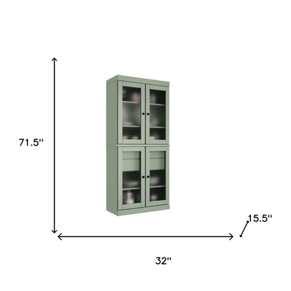 72" Sage Solid Wood Four Door Two Drawer Pantry Or Storage Closet