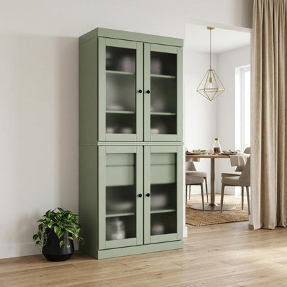 72" Sage Solid Wood Four Door Two Drawer Pantry Or Storage Closet HomeRoots