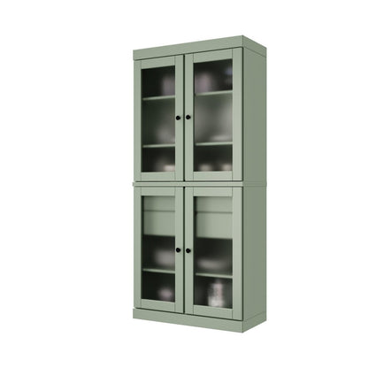 72" Sage Solid Wood Four Door Two Drawer Pantry Or Storage Closet