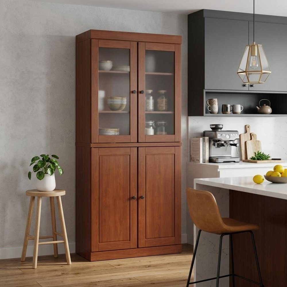 72" Coffee Solid Wood Four Door Pantry Or Storage Closet — view 6