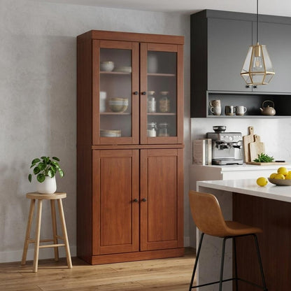 72" Coffee Solid Wood Four Door Pantry Or Storage Closet HomeRoots