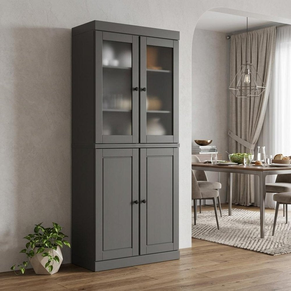 72" Gray Solid Wood Four Door Pantry Or Storage Closet — view 6