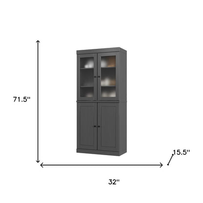 72" Gray Solid Wood Four Door Pantry Or Storage Closet HomeRoots