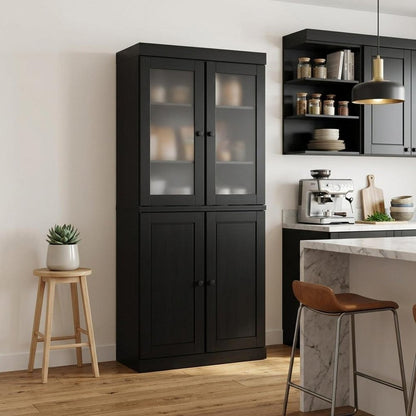 72" Black Solid Wood Four Door Pantry Or Storage Closet HomeRoots