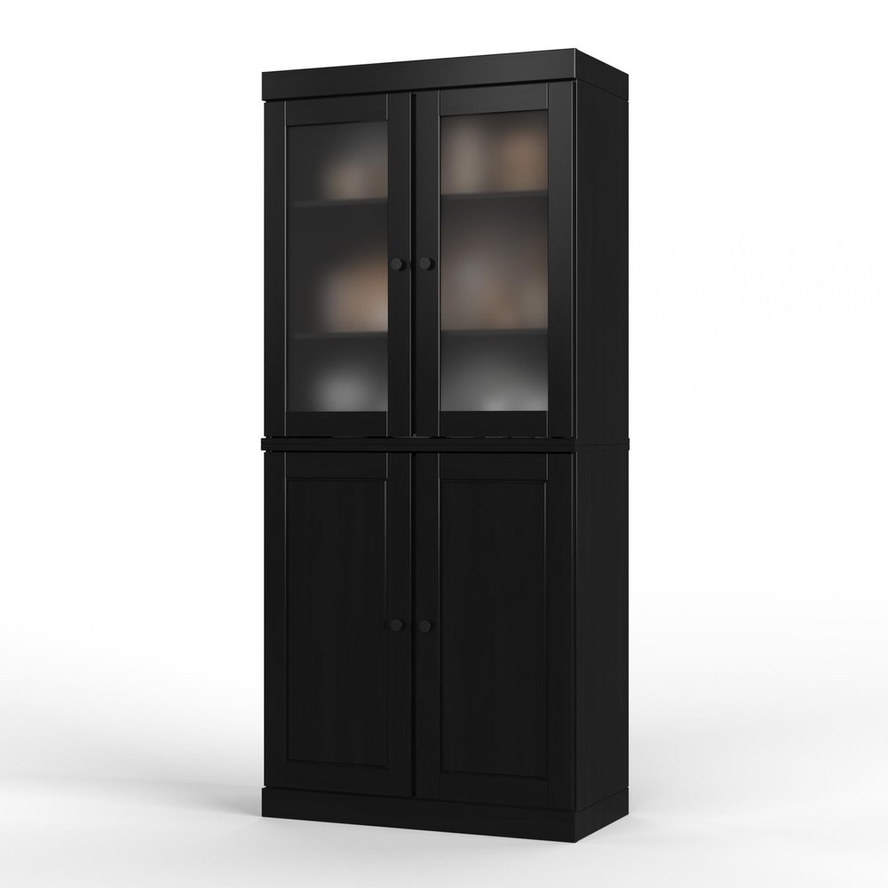 72" Black Solid Wood Four Door Pantry Or Storage Closet HomeRoots