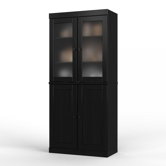 72" Black Solid Wood Four Door Pantry Or Storage Closet HomeRoots