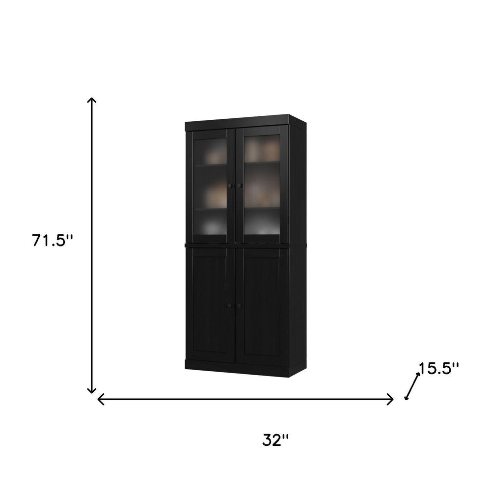 72" Black Solid Wood Four Door Pantry Or Storage Closet — view 3