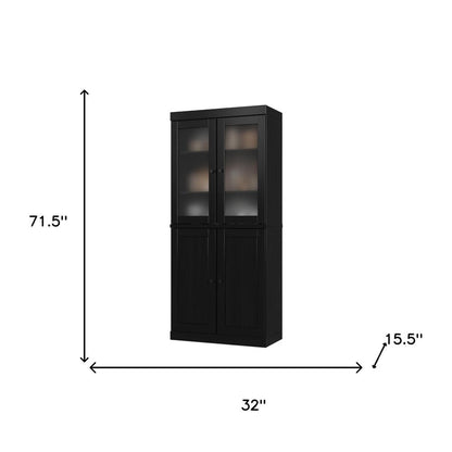 72" Black Solid Wood Four Door Pantry Or Storage Closet HomeRoots