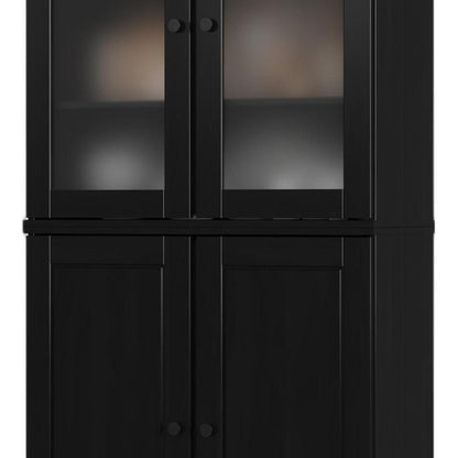 72" Black Solid Wood Four Door Pantry Or Storage Closet HomeRoots