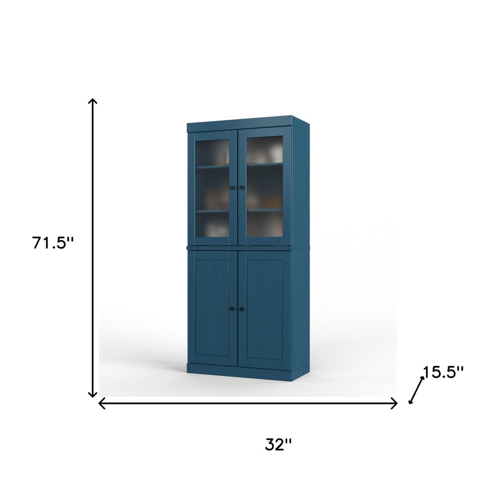 72" Teal Blue Solid Wood Four Door Pantry Or Storage Closet — view 7