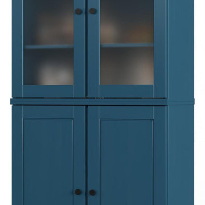 72" Teal Blue Solid Wood Four Door Pantry Or Storage Closet HomeRoots