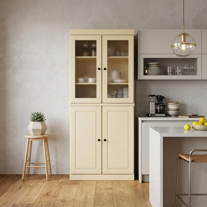 72" Yellow Solid Wood Four Door Pantry Or Storage Closet HomeRoots