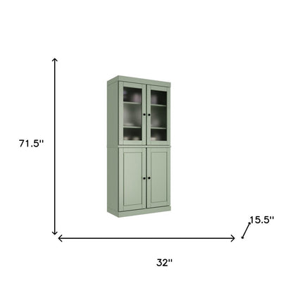 72" Sage Solid Wood Four Door Pantry Or Storage Closet HomeRoots