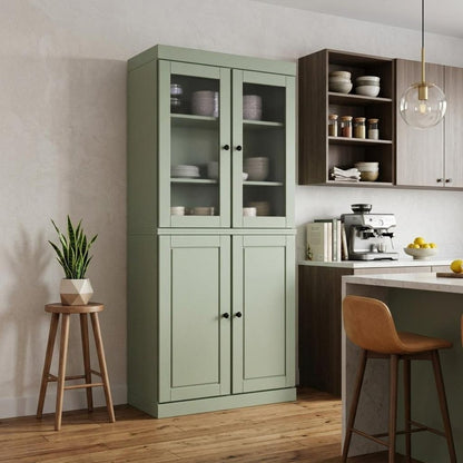 72" Sage Solid Wood Four Door Pantry Or Storage Closet HomeRoots