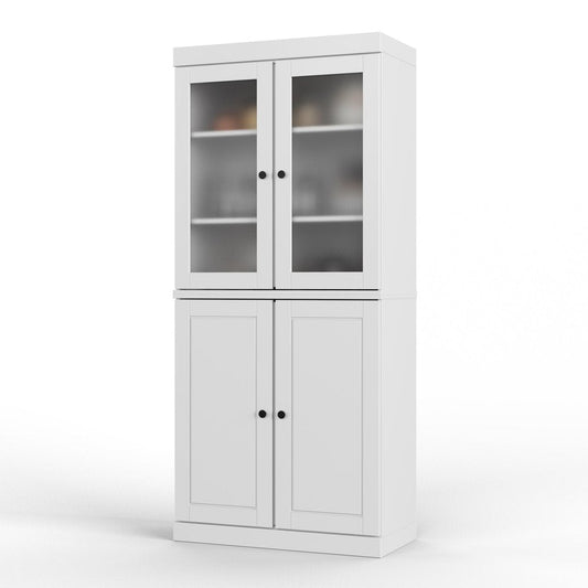 72" White Solid Wood Four Door Two Drawer Pantry Or Storage Closet HomeRoots