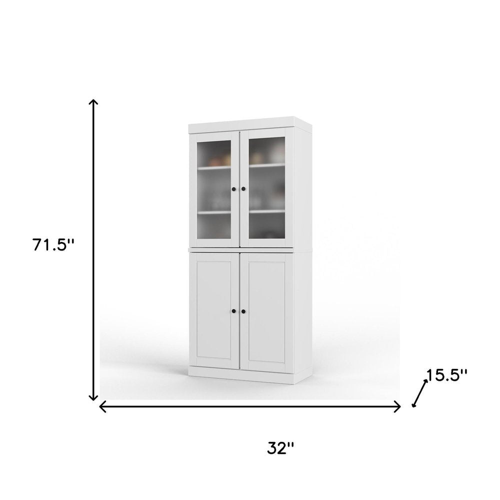 72" White Solid Wood Four Door Two Drawer Pantry Or Storage Closet HomeRoots