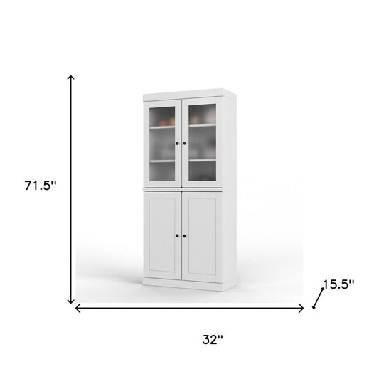 72" White Solid Wood Four Door Two Drawer Pantry Or Storage Closet HomeRoots