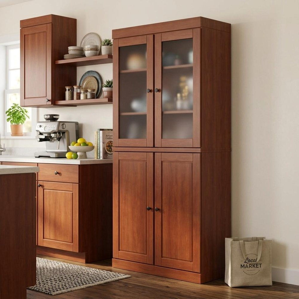 72" Coffee Solid Wood Four Door Two Drawer Pantry Or Storage Closet — view 6