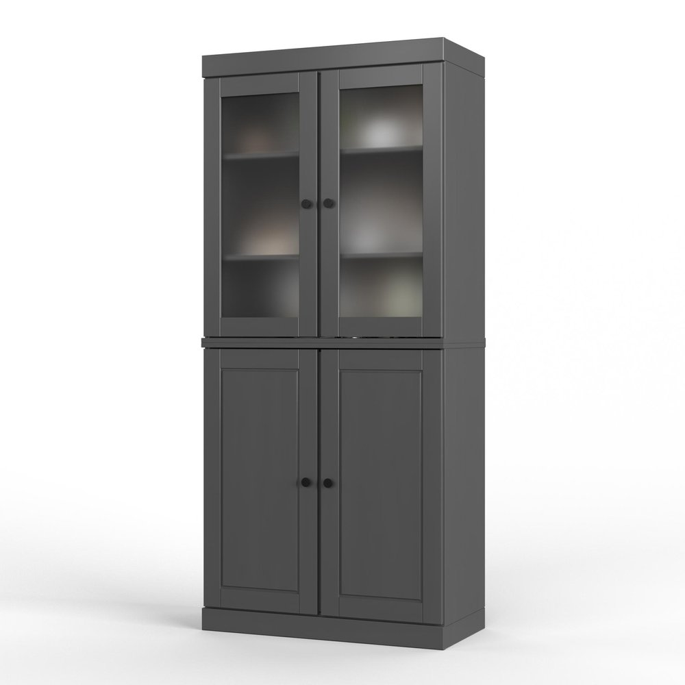 72" Gray Solid Wood Four Door Two Drawer Pantry Or Storage Closet — view 1