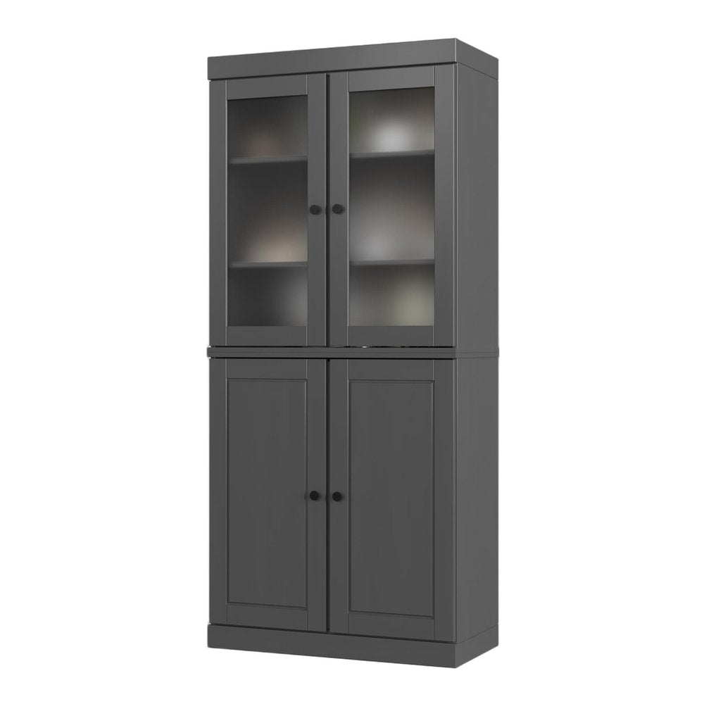72" Gray Solid Wood Four Door Two Drawer Pantry Or Storage Closet HomeRoots