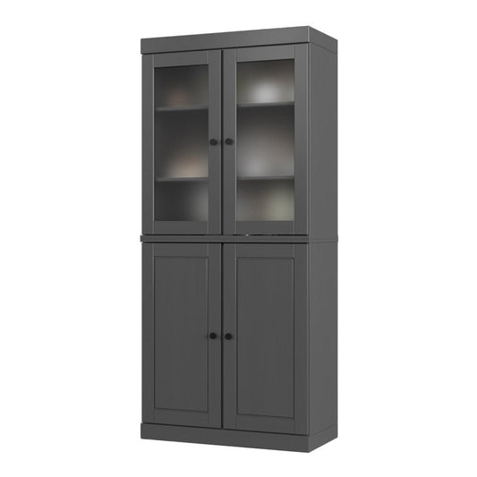 72" Gray Solid Wood Four Door Two Drawer Pantry Or Storage Closet HomeRoots
