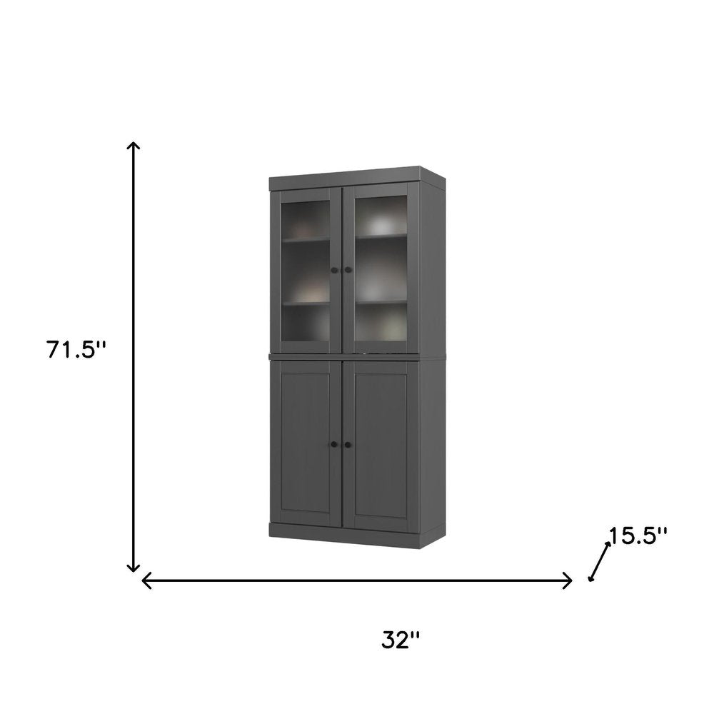 72" Gray Solid Wood Four Door Two Drawer Pantry Or Storage Closet HomeRoots