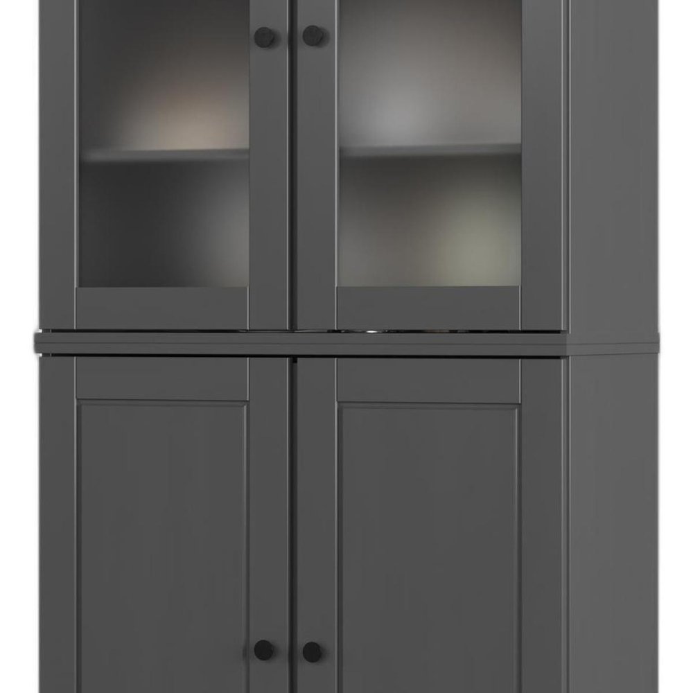 72" Gray Solid Wood Four Door Two Drawer Pantry Or Storage Closet HomeRoots