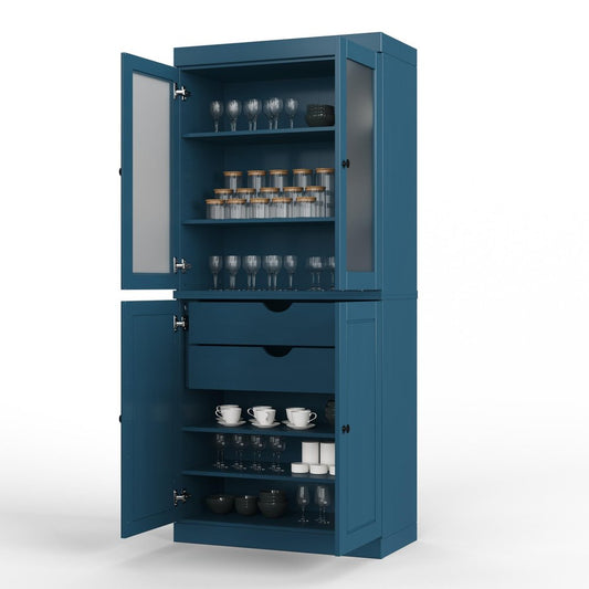 72" Teal Blue Solid Wood Four Door Two Drawer Pantry Or Storage Closet HomeRoots