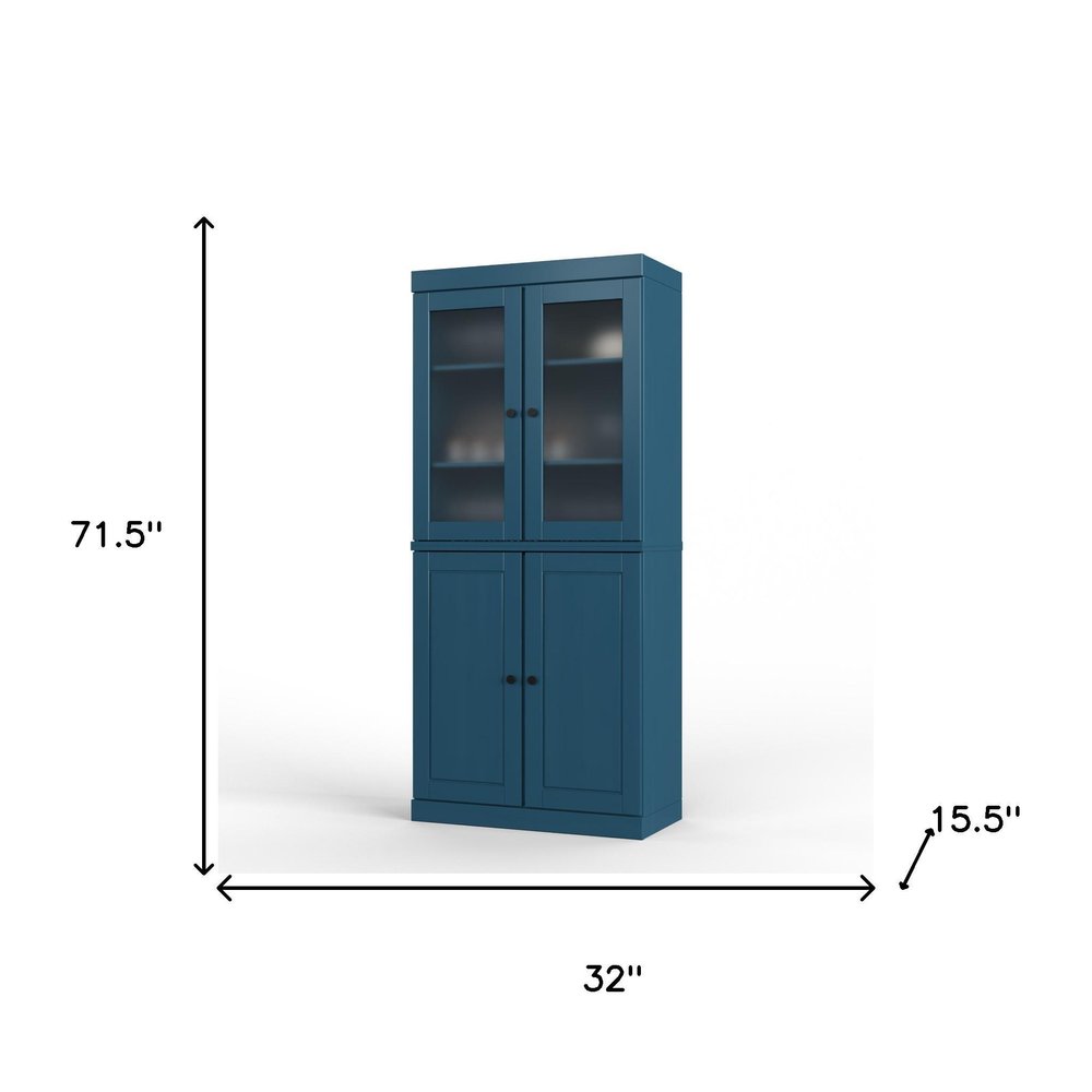 72" Teal Blue Solid Wood Four Door Two Drawer Pantry Or Storage Closet HomeRoots