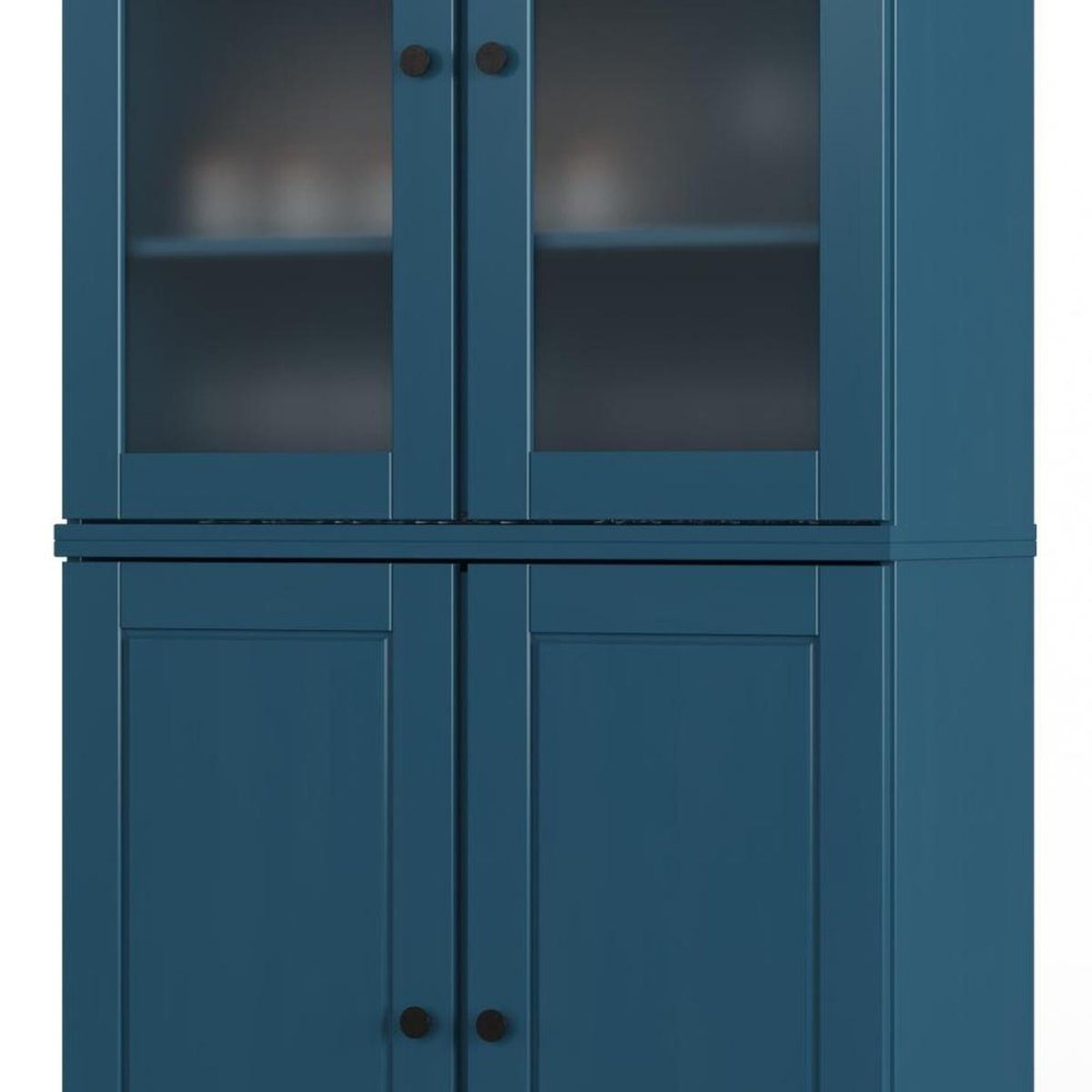 72" Teal Blue Solid Wood Four Door Two Drawer Pantry Or Storage Closet — view 4