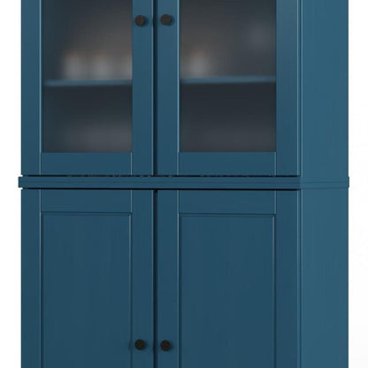 72" Teal Blue Solid Wood Four Door Two Drawer Pantry Or Storage Closet HomeRoots