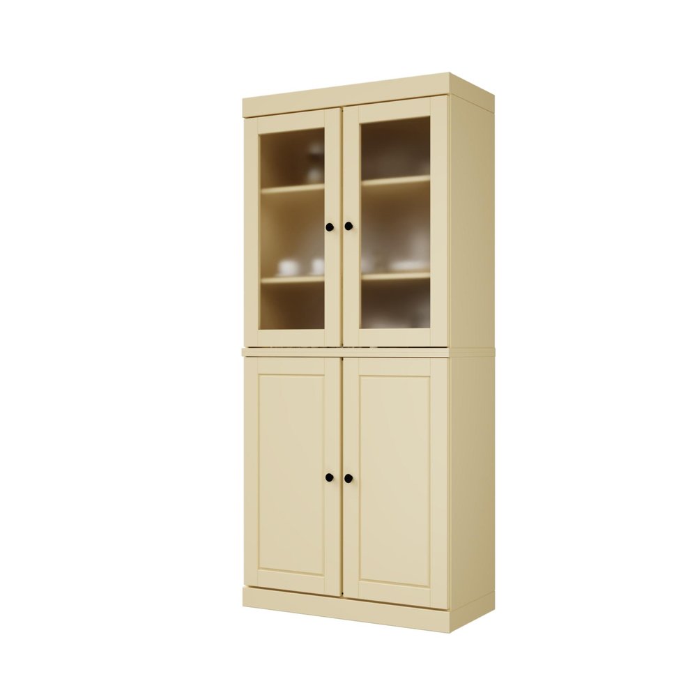 72" Yellow Solid Wood Four Door Two Drawer Pantry Or Storage Closet HomeRoots