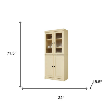72" Yellow Solid Wood Four Door Two Drawer Pantry Or Storage Closet HomeRoots