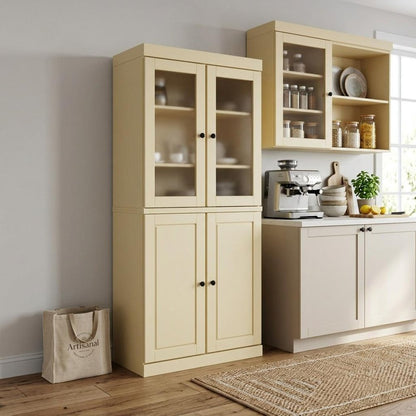 72" Yellow Solid Wood Four Door Two Drawer Pantry Or Storage Closet HomeRoots