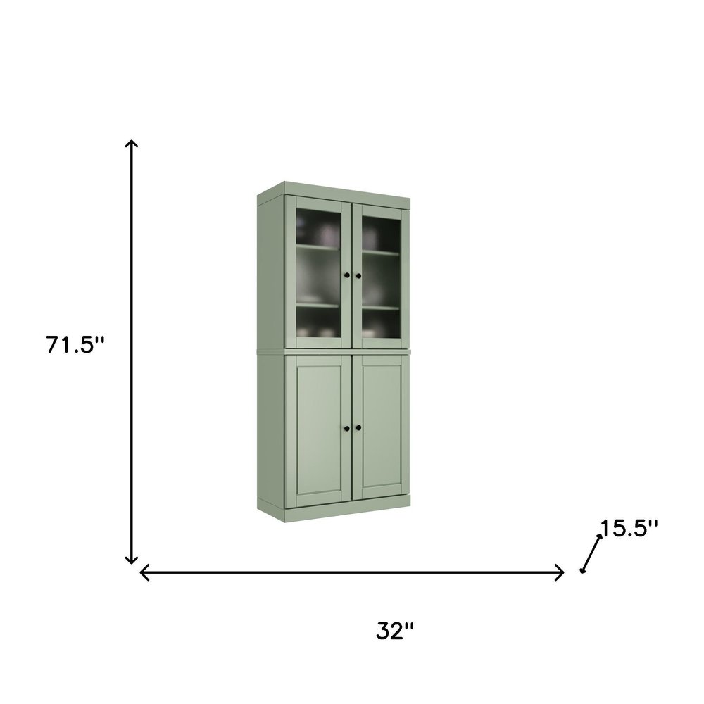 72" Sage Solid Wood Four Door Two Drawer Pantry Or Storage Closet HomeRoots