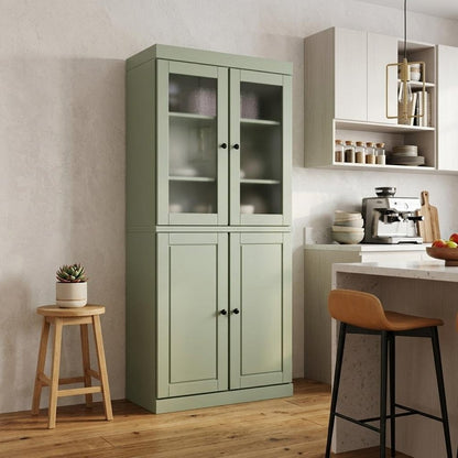 72" Sage Solid Wood Four Door Two Drawer Pantry Or Storage Closet HomeRoots