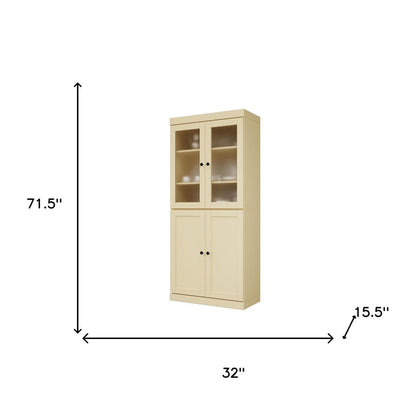 72" Yellow Solid Wood Four Door Pantry Or Storage Closet HomeRoots