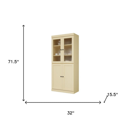 72" Yellow Solid Wood Four Door Pantry Or Storage Closet HomeRoots