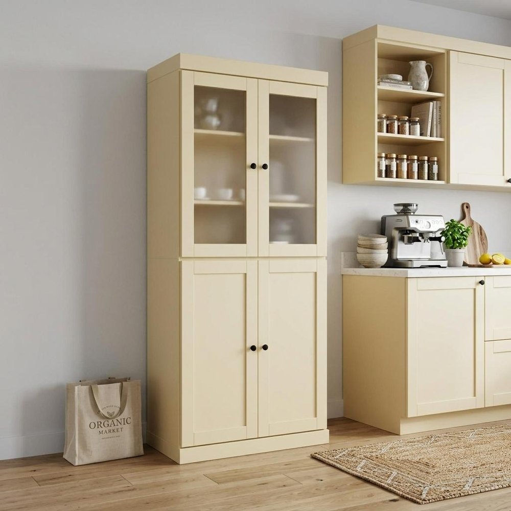 72" Yellow Solid Wood Four Door Pantry Or Storage Closet — view 5