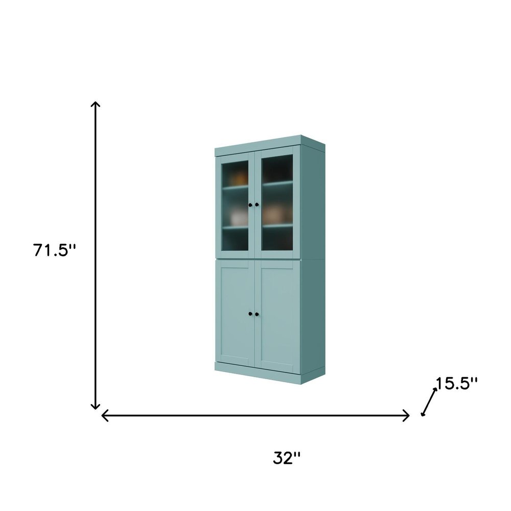 72" Aqua Solid Wood Four Door Pantry Or Storage Closet — view 2